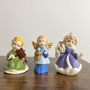 Vintage Set of Three Ceramic Christmas Holiday Girls Handpainted Violinist Angel